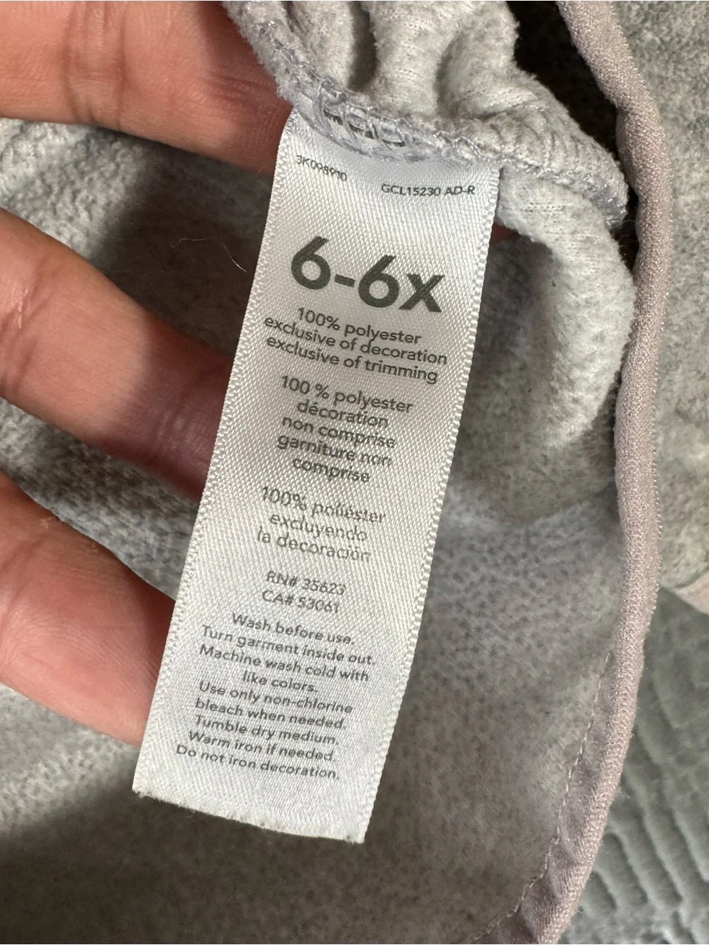 Carters Kid Full Zip Sweater Girls 6/6x Grey Gray Hoodie 100% Polyester
